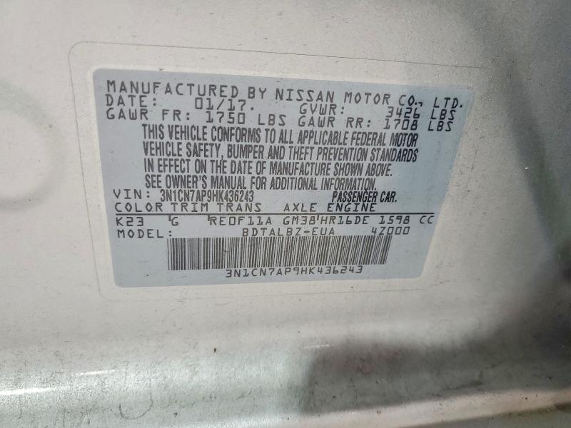 Продаж на аукціоні авто 2017 Nissan Versa, vin: 3N1CN7AP9HK436243, номер лоту: 57043936