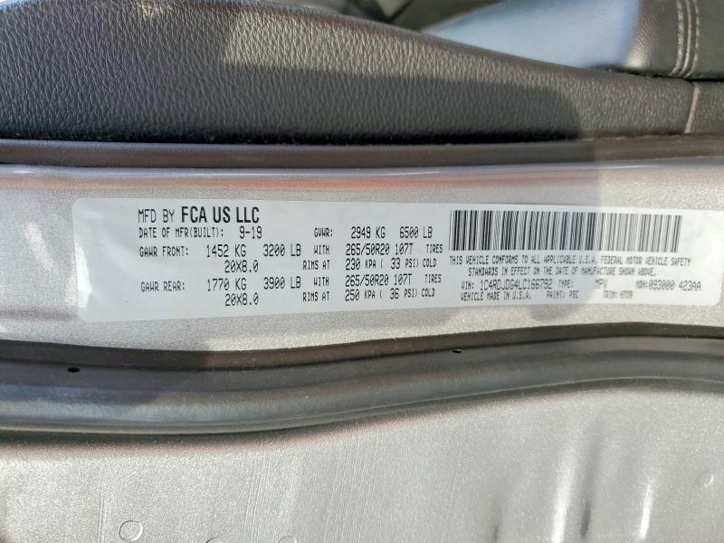 Aukcja sprzedaży 2020 Dodge Durango, vin: 1C4RDJDG4LC166792, numer aukcji: 58790056