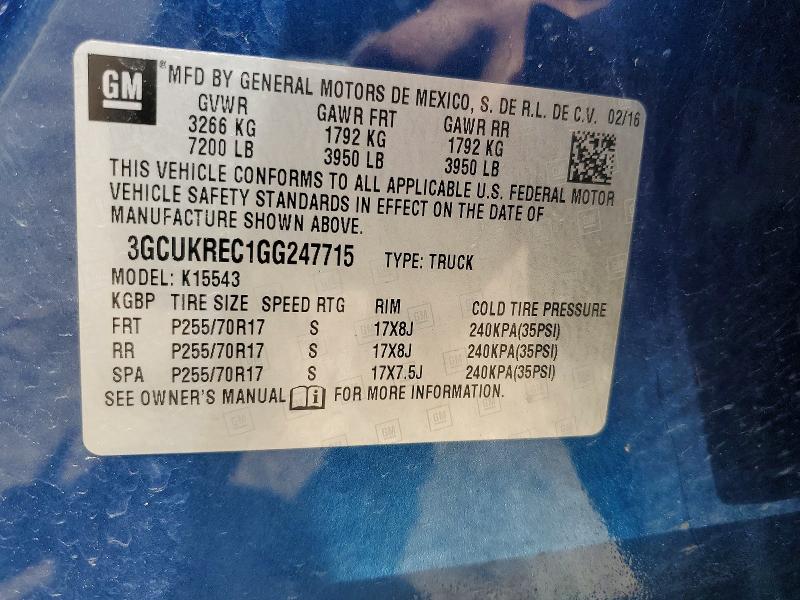 Aukcja sprzedaży 2016 Chevrolet Silverado, vin: 3GCUKREC1GG247715, numer aukcji: 56824566