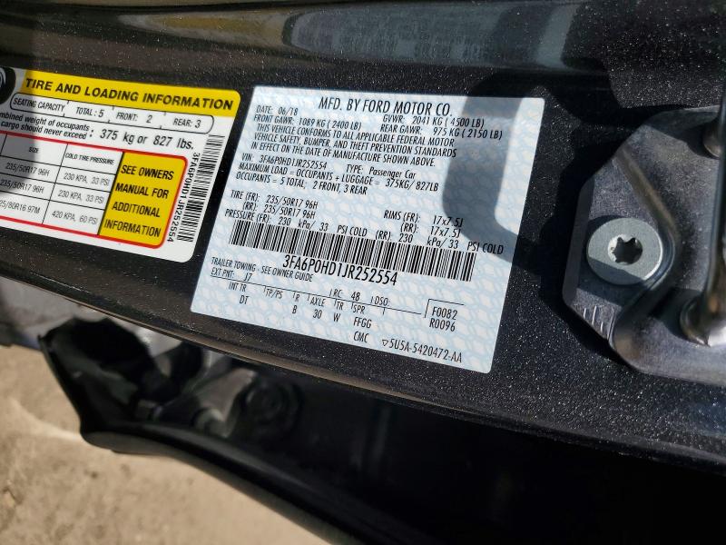 Продаж на аукціоні авто 2018 Ford Fusion, vin: 3FA6P0HD1JR252554, номер лоту: 58087026