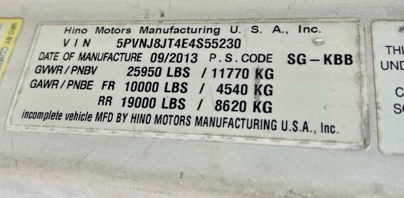 Продаж на аукціоні авто 2014 Hino 258/268, vin: 5PVNJ8JT4E4S55230, номер лоту: 58467366