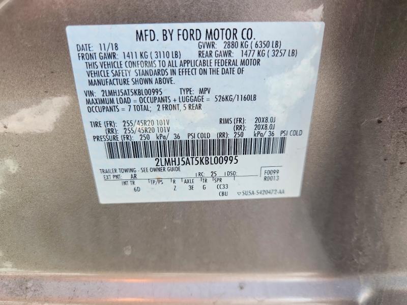 Продаж на аукціоні авто 2019 Lincoln Mkt, vin: 2LMHJ5AT5KBL00995, номер лоту: 58325776