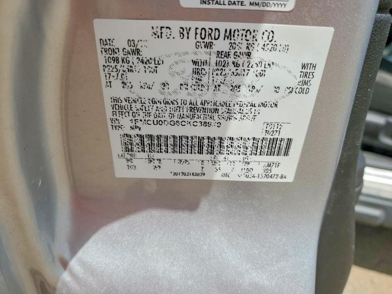 2012 Ford Escape მანქანა იყიდება აუქციონზე, vin: 1FMCU0DG8CKC38949, აუქციონის ნომერი: 55508426