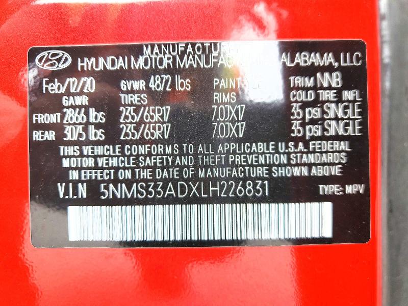 Aukcja sprzedaży 2020 Hyundai Santa Fe, vin: 5NMS33ADXLH226831, numer aukcji: 56051886