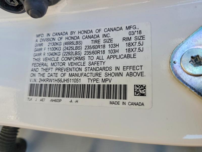 55580096 :رقم المزاد ، 2HKRW1H56JH511051 vin ، 2018 Honda Cr-v مزاد بيع