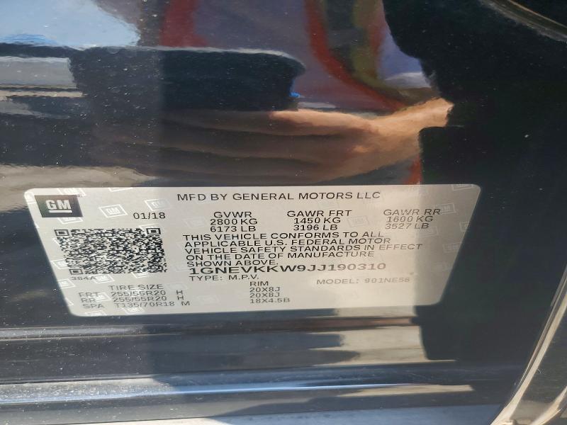 55096376 :رقم المزاد ، 1GNEVKKW9JJ190310 vin ، 2018 Chevrolet Traverse مزاد بيع