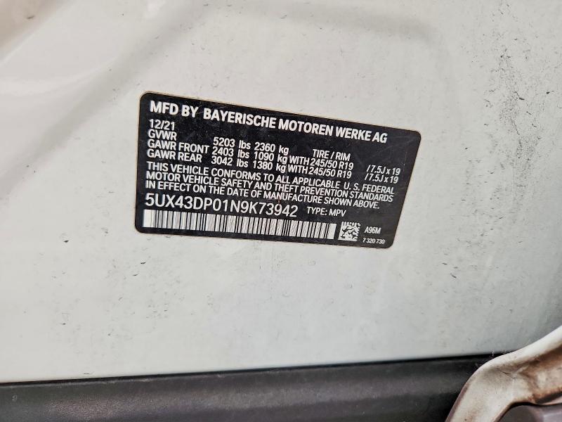 Aukcja sprzedaży 2022 Bmw X3, vin: 5UX43DP01N9K73942, numer aukcji: 57966016