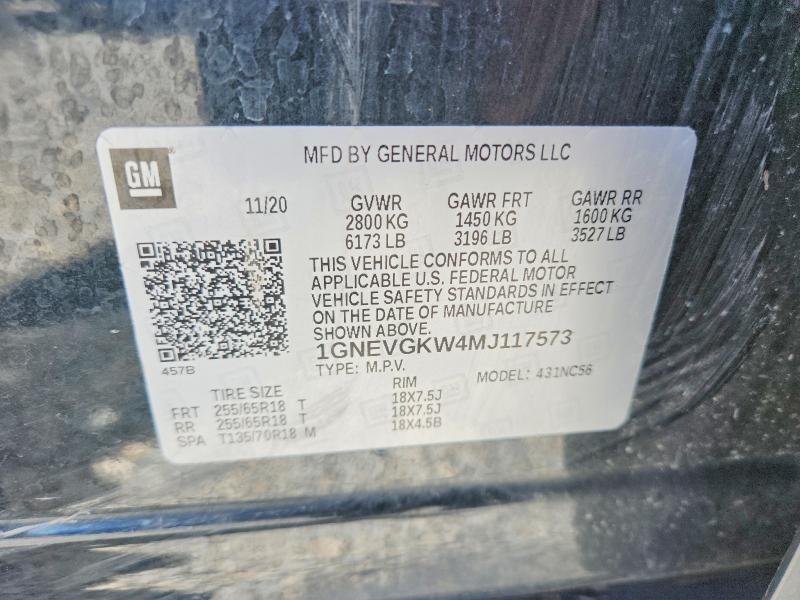 Aukcja sprzedaży 2021 Chevrolet Traverse, vin: 1GNEVGKW4MJ117573, numer aukcji: 57583656