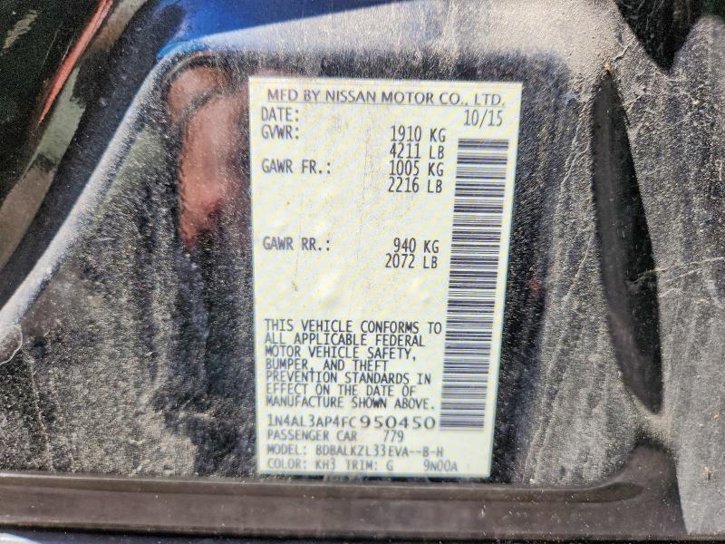 2015 Nissan Altima მანქანა იყიდება აუქციონზე, vin: 1N4AL3AP4FC950450, აუქციონის ნომერი: 55372646