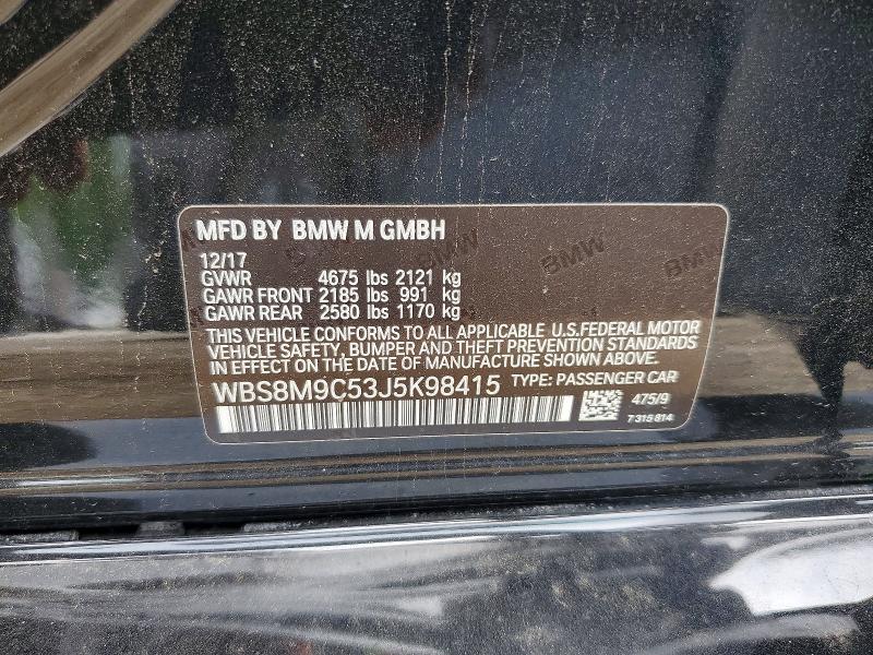 2018 Bmw M3 მანქანა იყიდება აუქციონზე, vin: WBS8M9C53J5K98415, აუქციონის ნომერი: 58950956