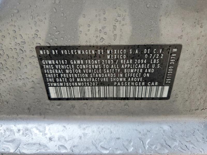 Продажа на аукционе авто 2022 Volkswagen Jetta, vin: 3VWGM7BU6NM025207, номер лота: 55821136