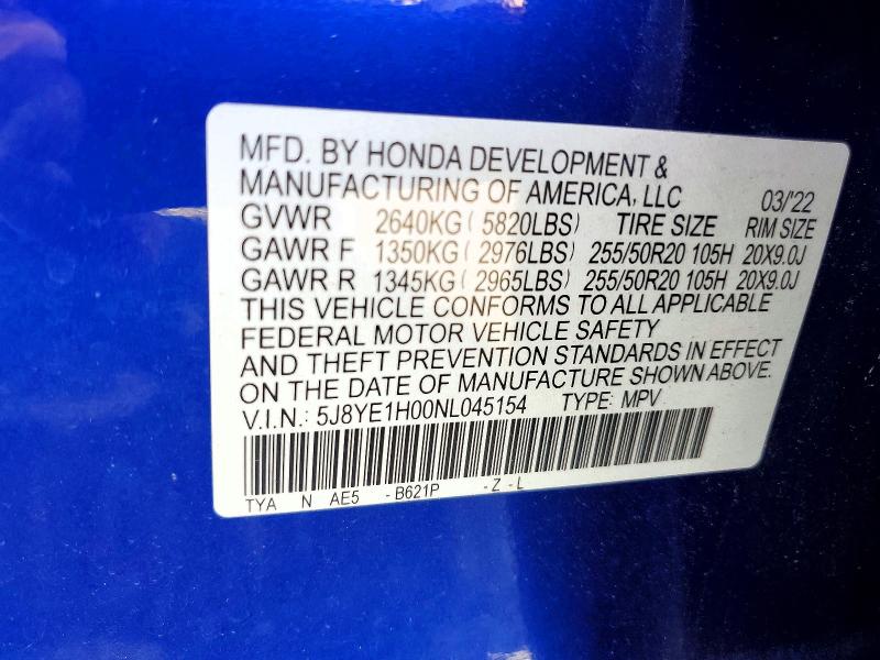 Продажа на аукционе авто 2022 Acura Mdx, vin: 5J8YE1H00NL045154, номер лота: 55648756