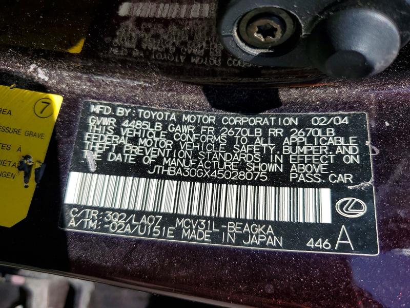 Продажа на аукционе авто 2004 Lexus Es, vin: JTHBA30GX45028075, номер лота: 55600106