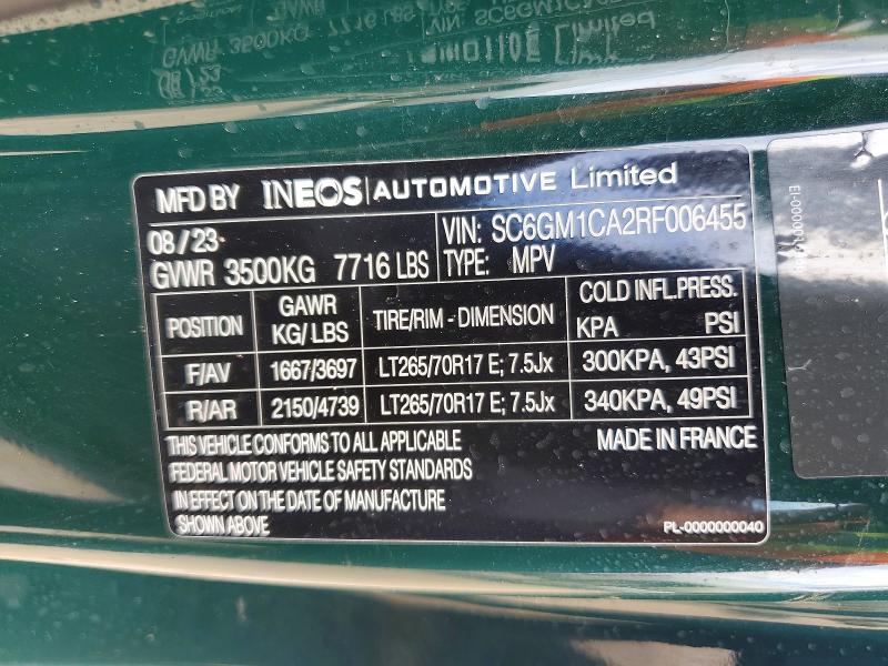 2024 Ineos Automotive Limited Grenadier მანქანა იყიდება აუქციონზე, vin: SC6GM1CA2RF006455, აუქციონის ნომერი: 56283706