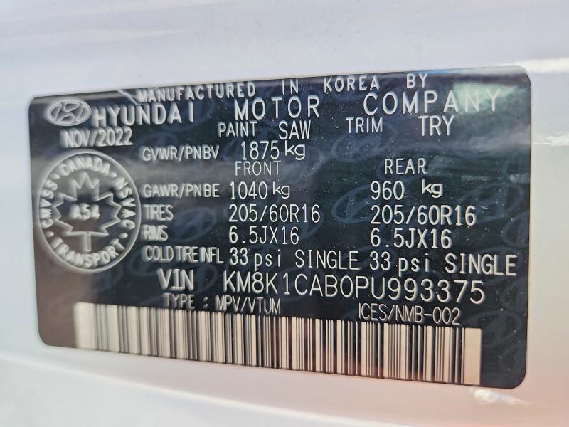 56426346 :رقم المزاد ، KM8K1CAB0PU993375 vin ، 2023 Hyundai Kona مزاد بيع