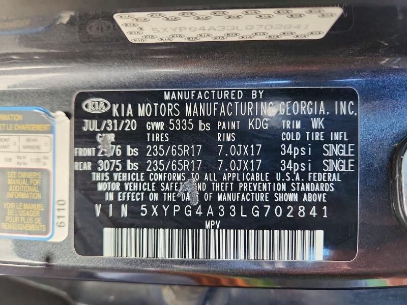 Продажа на аукционе авто 2020 Kia Sorento, vin: 5XYPG4A33LG702841, номер лота: 59097306