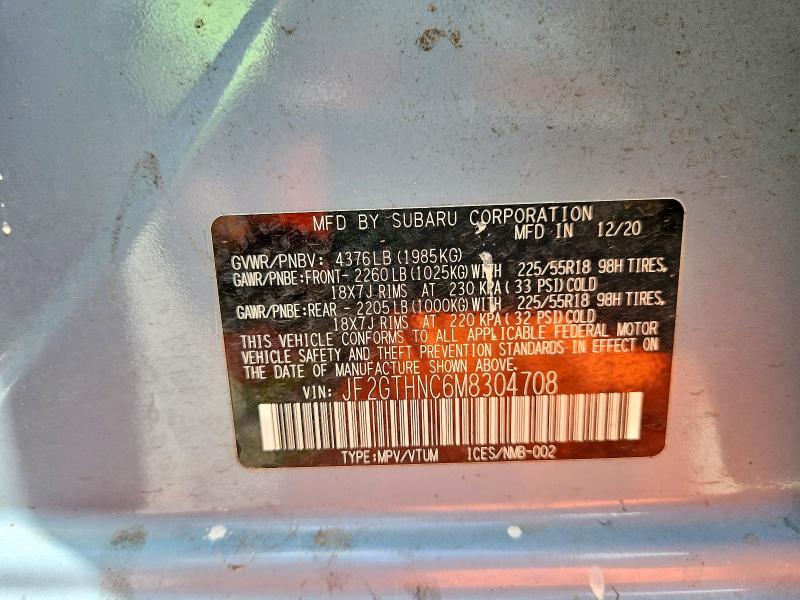 56277246 :رقم المزاد ، JF2GTHNC6M8304708 vin ، 2021 Subaru Crosstrek مزاد بيع
