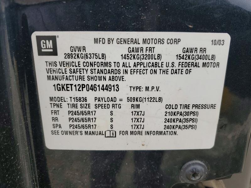 55830656 :رقم المزاد ، 1GKET12P046144913 vin ، 2004 Gmc Envoy مزاد بيع
