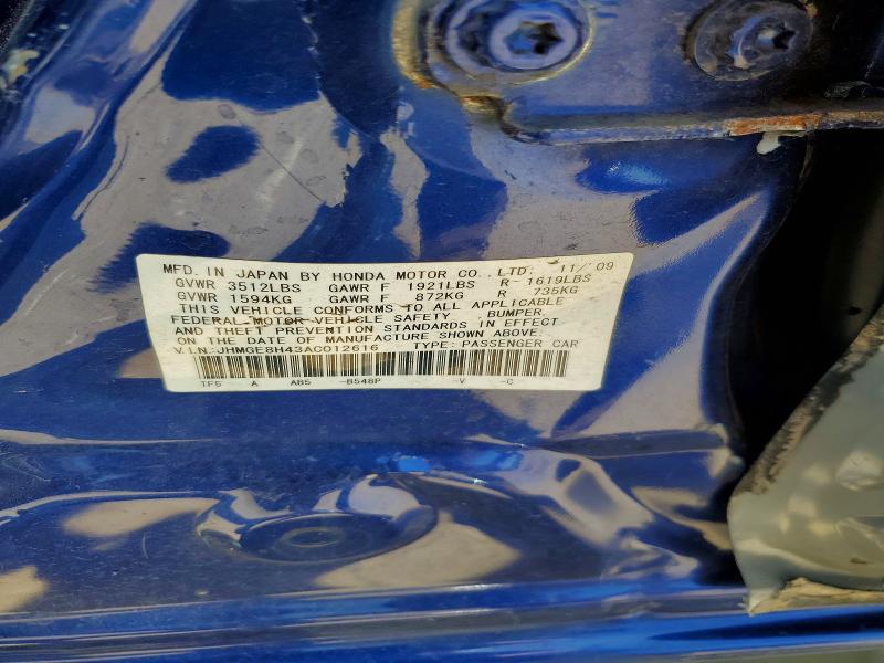 Продаж на аукціоні авто 2010 Honda Fit, vin: JHMGE8H43AC012616, номер лоту: 56670426