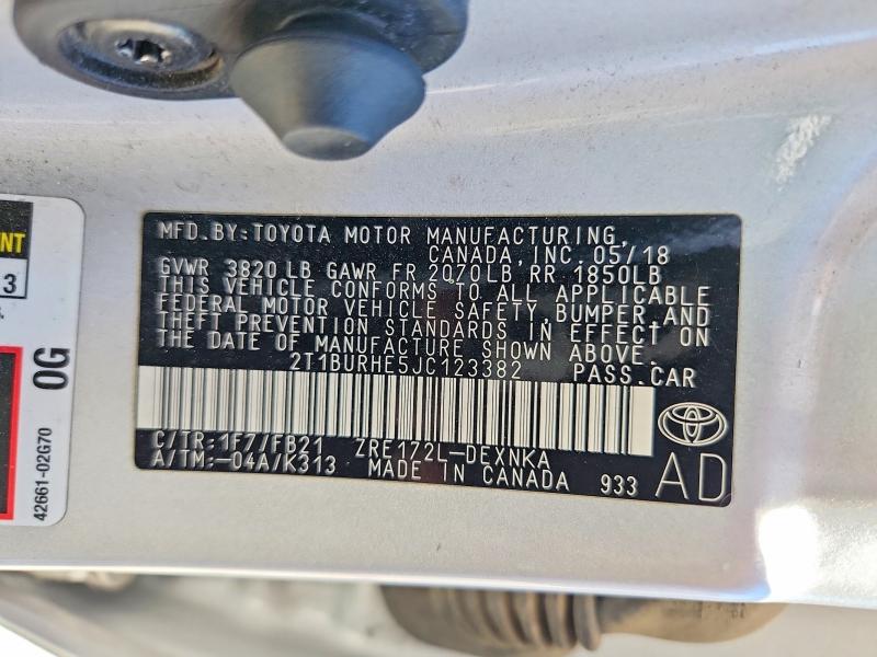 Aukcja sprzedaży 2018 Toyota Corolla, vin: 2T1BURHE5JC123382, numer aukcji: 57084576