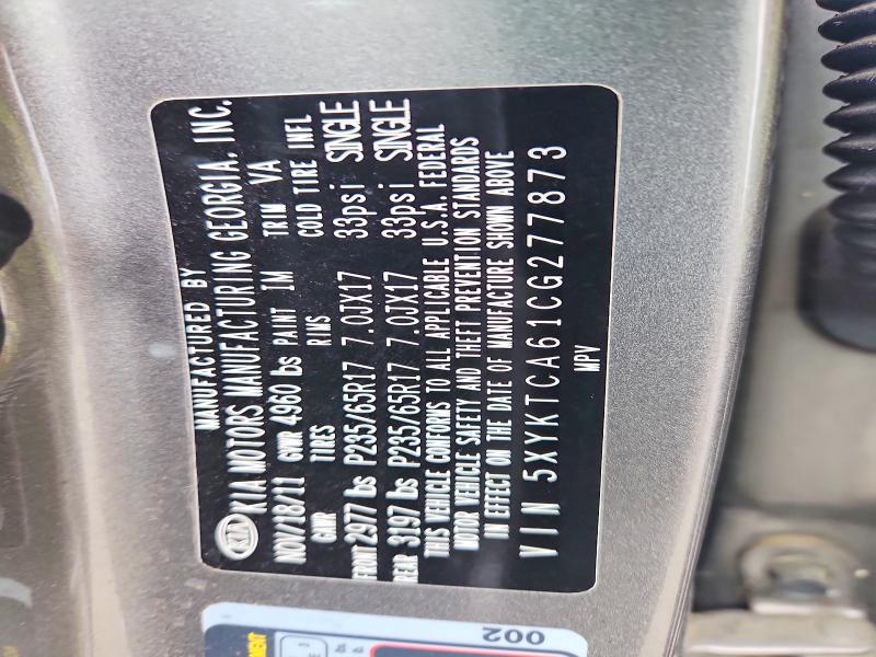 Aukcja sprzedaży 2012 Kia Sorento, vin: 5XYKTCA61CG277873, numer aukcji: 56501806