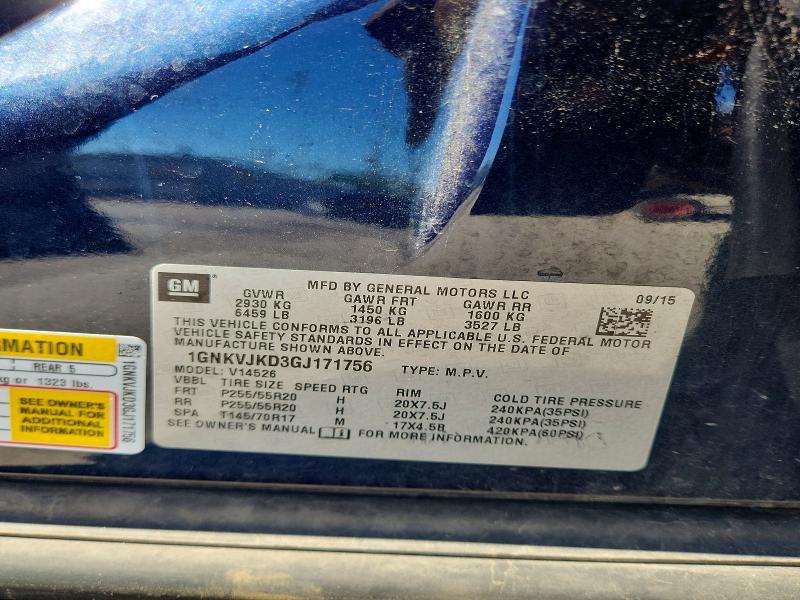 Aukcja sprzedaży 2016 Chevrolet Traverse, vin: 1GNKVJKD3GJ171756, numer aukcji: 57832986