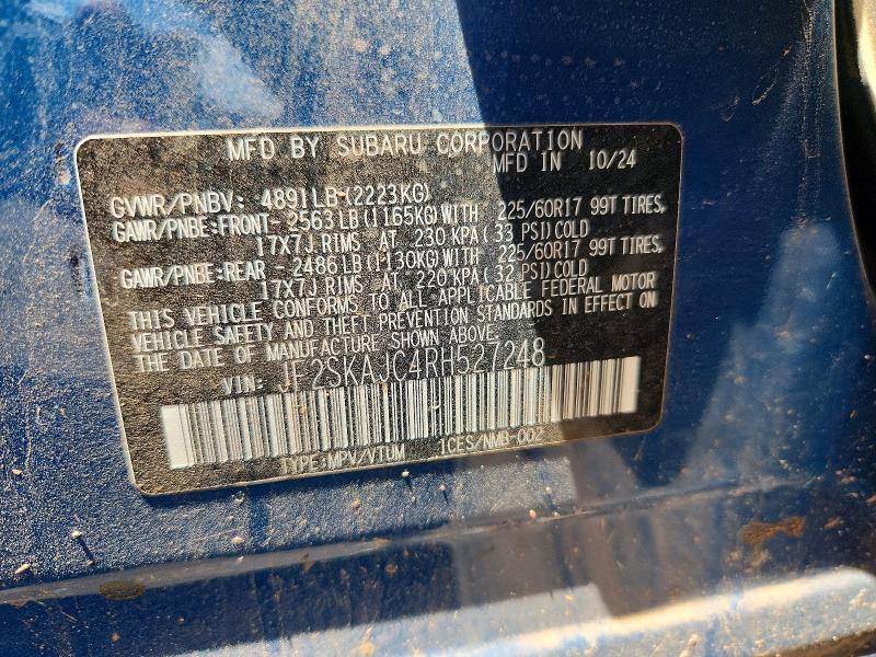 2024 Subaru Forester მანქანა იყიდება აუქციონზე, vin: JF2SKAJC4RH527248, აუქციონის ნომერი: 58785386