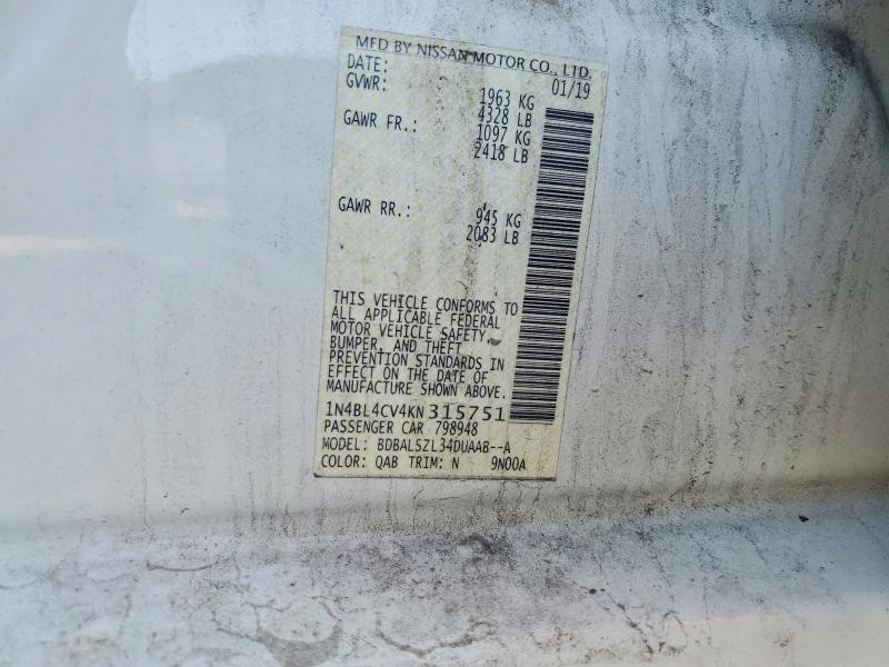 2019 Nissan Altima მანქანა იყიდება აუქციონზე, vin: 1N4BL4CV4KN315751, აუქციონის ნომერი: 57365036