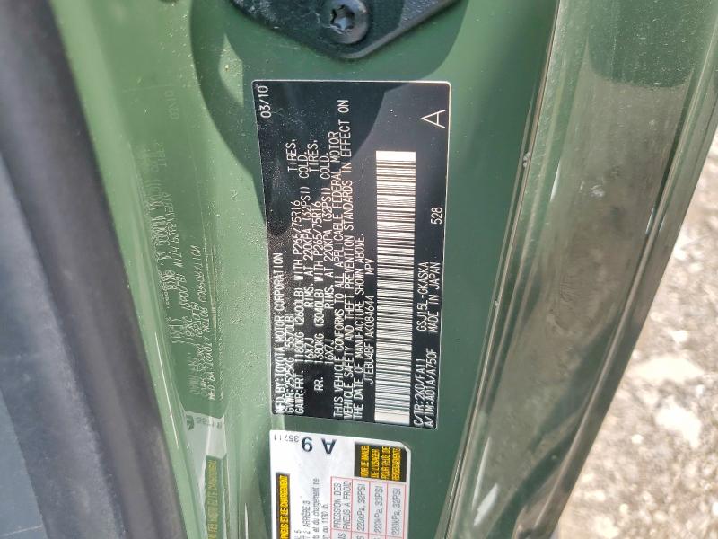 58380026 :رقم المزاد ، JTEBU4BF1AK084644 vin ، 2010 Toyota Fj Cruiser مزاد بيع