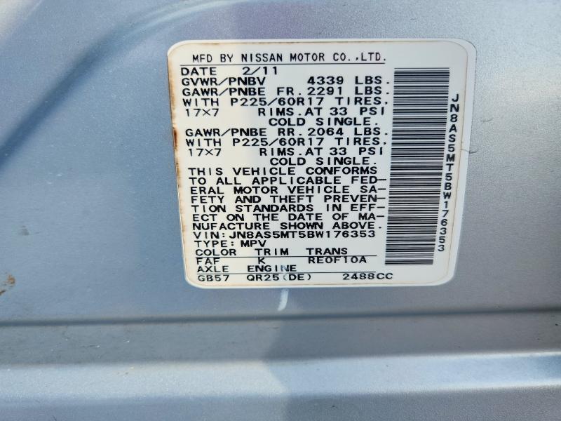 56963946 :رقم المزاد ، JN8AS5MT5BW176353 vin ، 2011 Nissan Rogue مزاد بيع