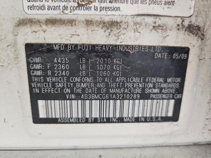 2010 Subaru Legacy მანქანა იყიდება აუქციონზე, vin: 4S3BMCG61A3210289, აუქციონის ნომერი: 56267436