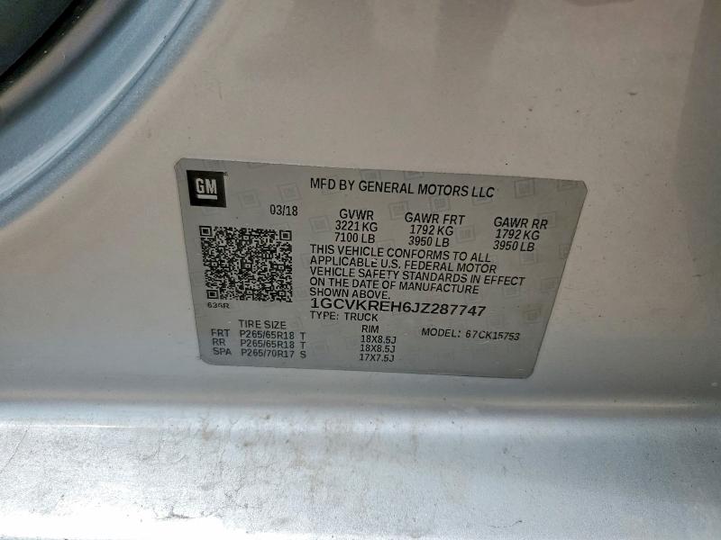 Продаж на аукціоні авто 2018 Chevrolet Silverado, vin: 1GCVKREH6JZ287747, номер лоту: 56751646