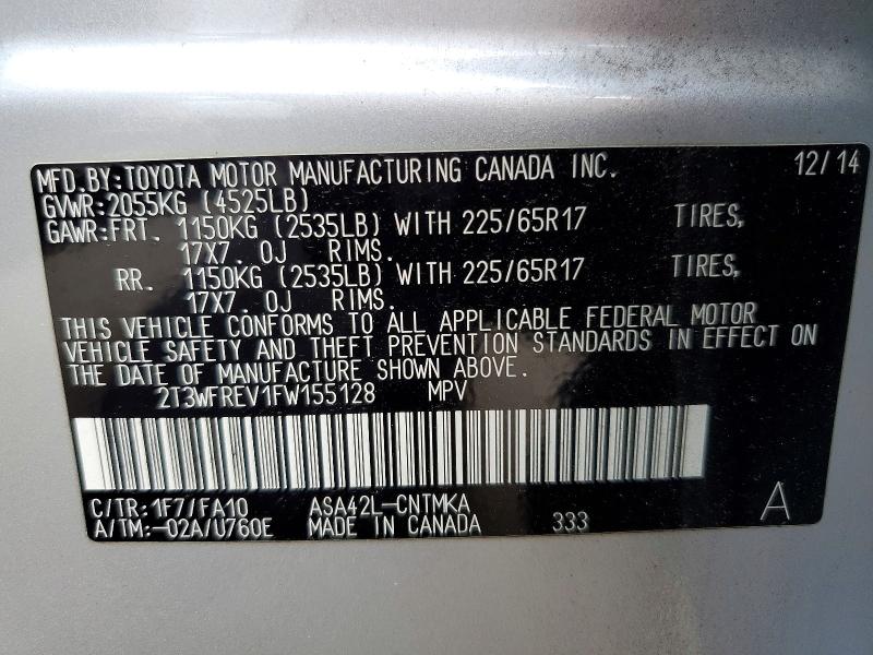 Продажа на аукционе авто 2015 Toyota Rav4, vin: 2T3WFREV1FW155128, номер лота: 55326856