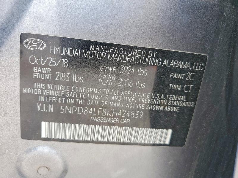 Aukcja sprzedaży 2019 Hyundai Elantra, vin: 5NPD84LF8KH424839, numer aukcji: 56276056