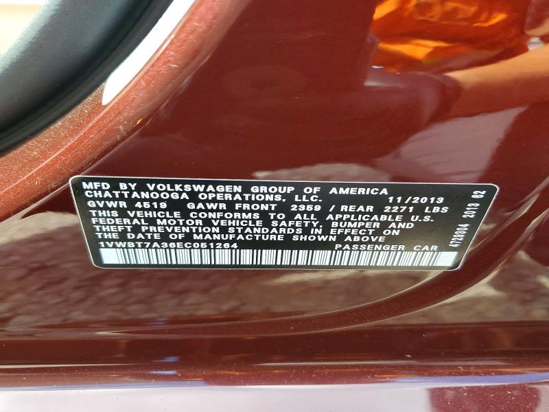 Продаж на аукціоні авто 2014 Volkswagen Passat, vin: 1VWBT7A36EC051264, номер лоту: 58880176