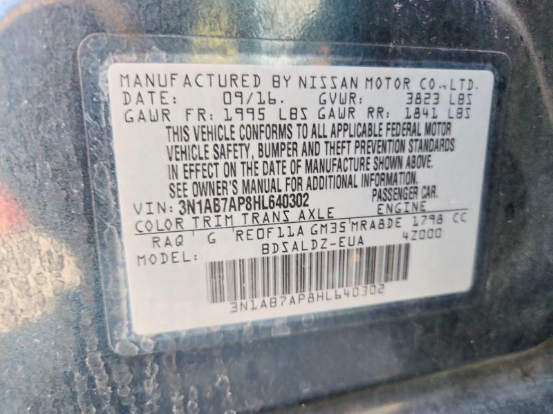 2017 Nissan Sentra მანქანა იყიდება აუქციონზე, vin: 3N1AB7AP8HL640302, აუქციონის ნომერი: 56415196