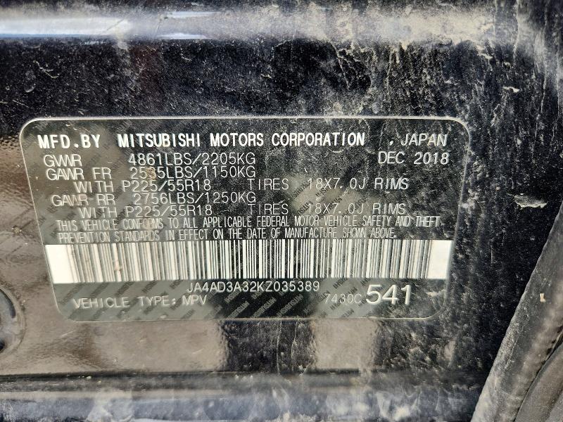 58634086 :رقم المزاد ، JA4AD3A32KZ035389 vin ، 2019 Mitsubishi Outlander مزاد بيع