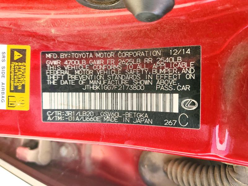 Aukcja sprzedaży 2015 Lexus Es, vin: JTHBK1GG7F2173800, numer aukcji: 59159696
