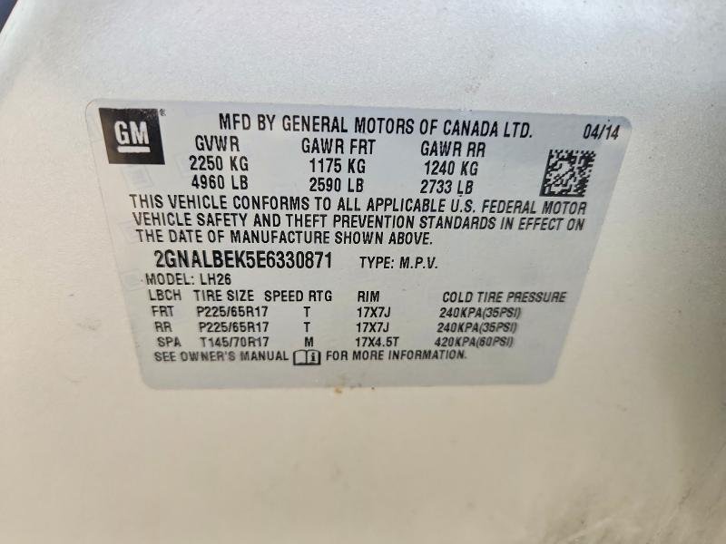 Продаж на аукціоні авто 2014 Chevrolet Equinox, vin: 2GNALBEK5E6330871, номер лоту: 58593716