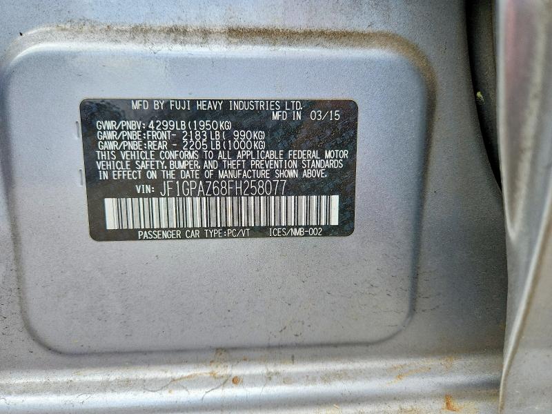 2015 Subaru Impreza მანქანა იყიდება აუქციონზე, vin: JF1GPAZ68FH258077, აუქციონის ნომერი: 55054066