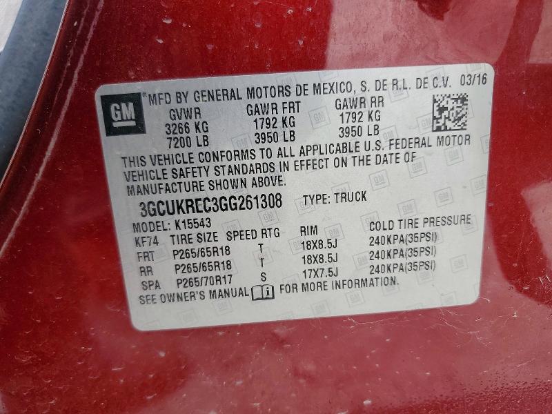 Продажа на аукционе авто 2016 Chevrolet Silverado, vin: 3GCUKREC3GG261308, номер лота: 56581796