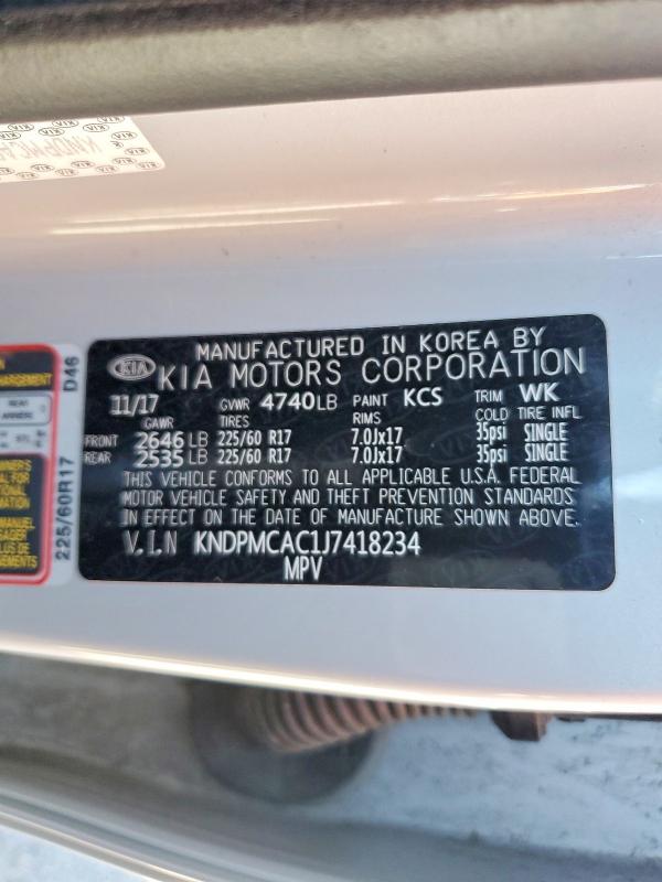57341386 :رقم المزاد ، KNDPMCAC1J7418234 vin ، 2018 Kia Sportage مزاد بيع