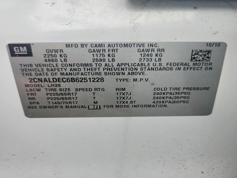 2011 Chevrolet Equinox მანქანა იყიდება აუქციონზე, vin: 2CNALDEC6B6251228, აუქციონის ნომერი: 58514896
