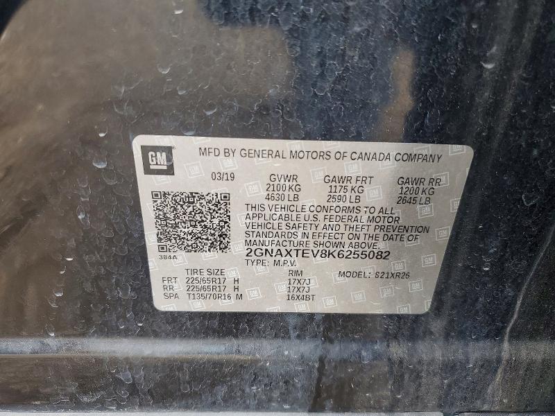 56872416 :رقم المزاد ، 2GNAXTEV8K6255082 vin ، 2019 Chevrolet Equinox مزاد بيع