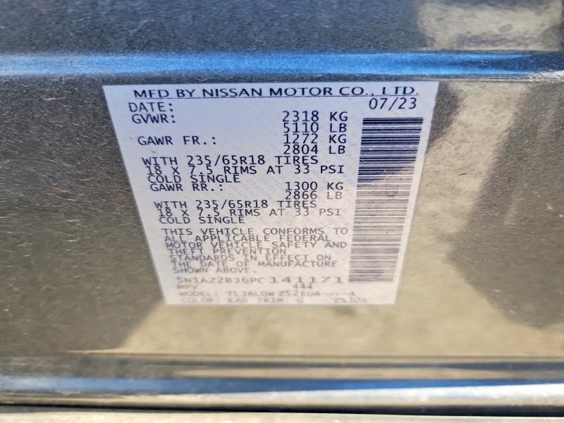57889276 :رقم المزاد ، 5N1AZ2BJ6PC141171 vin ، 2023 Nissan Murano مزاد بيع