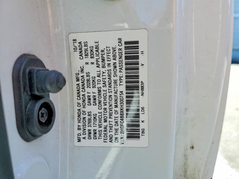 Aukcja sprzedaży 2019 Honda Civic, vin: 2HGFC4B8XKH300754, numer aukcji: 58728406