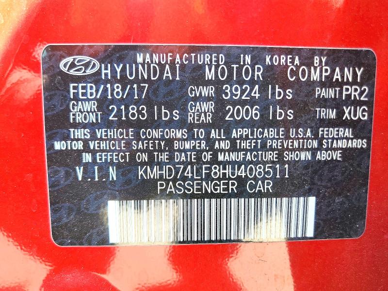 Продаж на аукціоні авто 2017 Hyundai Elantra, vin: KMHD74LF8HU408511, номер лоту: 58756306