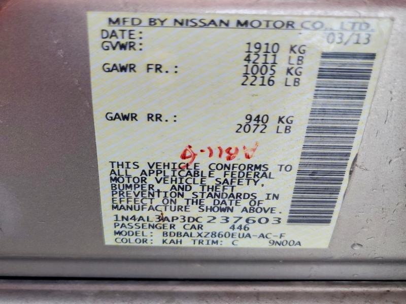 Продаж на аукціоні авто 2013 Nissan Altima, vin: 1N4AL3AP3DC237603, номер лоту: 56461366