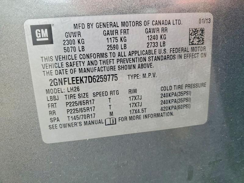 Aukcja sprzedaży 2013 Chevrolet Equinox, vin: 2GNFLEEK7D6259775, numer aukcji: 56219956
