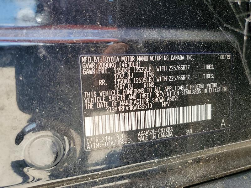 Продажа на аукционе авто 2019 Toyota Rav4, vin: 2T3H1RFV1KW035510, номер лота: 59078086